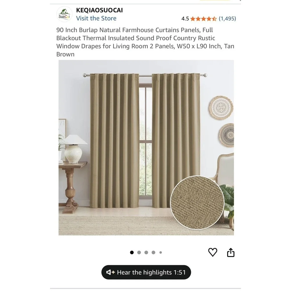 Curtains 90 Inches Long Brown NWOT